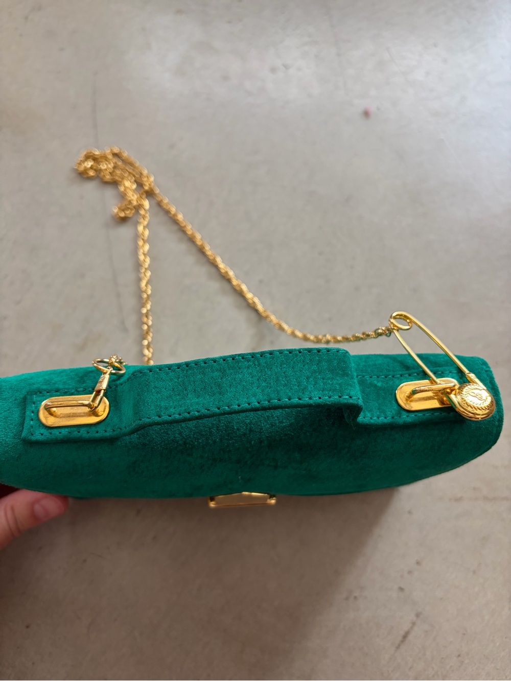 Tannery West Emerald Green Suede Top-Handle Crossbody with Gold Chain - Picture 5 of 5